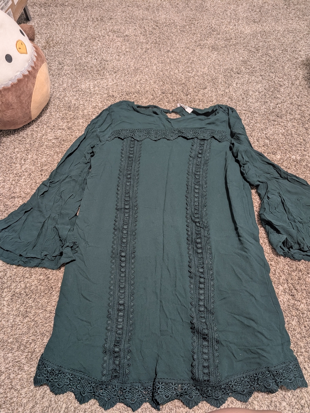 Jack by BB Dakota Dark Green Lace-Trim Long Sleeve Dress